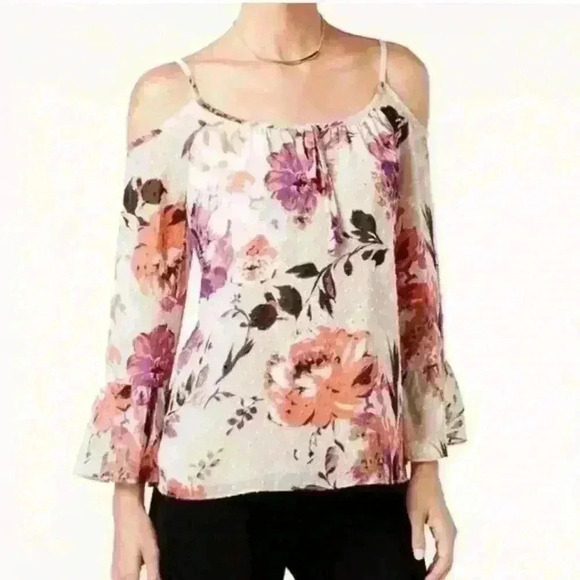 Inc International Concepts Floral Print Cold Shoulder Peasant Blouse, Sz 12; $70 - Picture 1 of 10